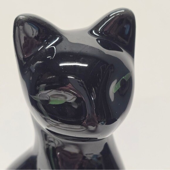 Vintage Black Glazed Ceramic Siamese Cat Figurine MCM Halloween Decor - Picture 9 of 9